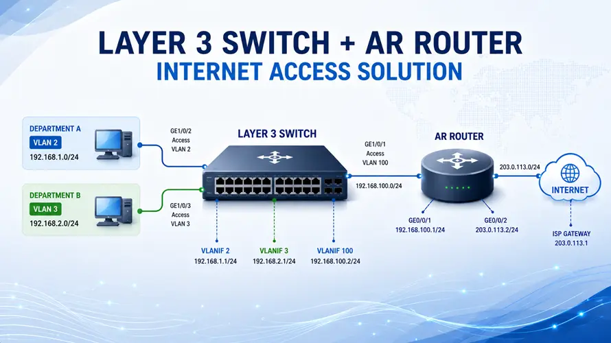 How to Configure Huawei Layer 3 Switch with AR Router for Internet Access